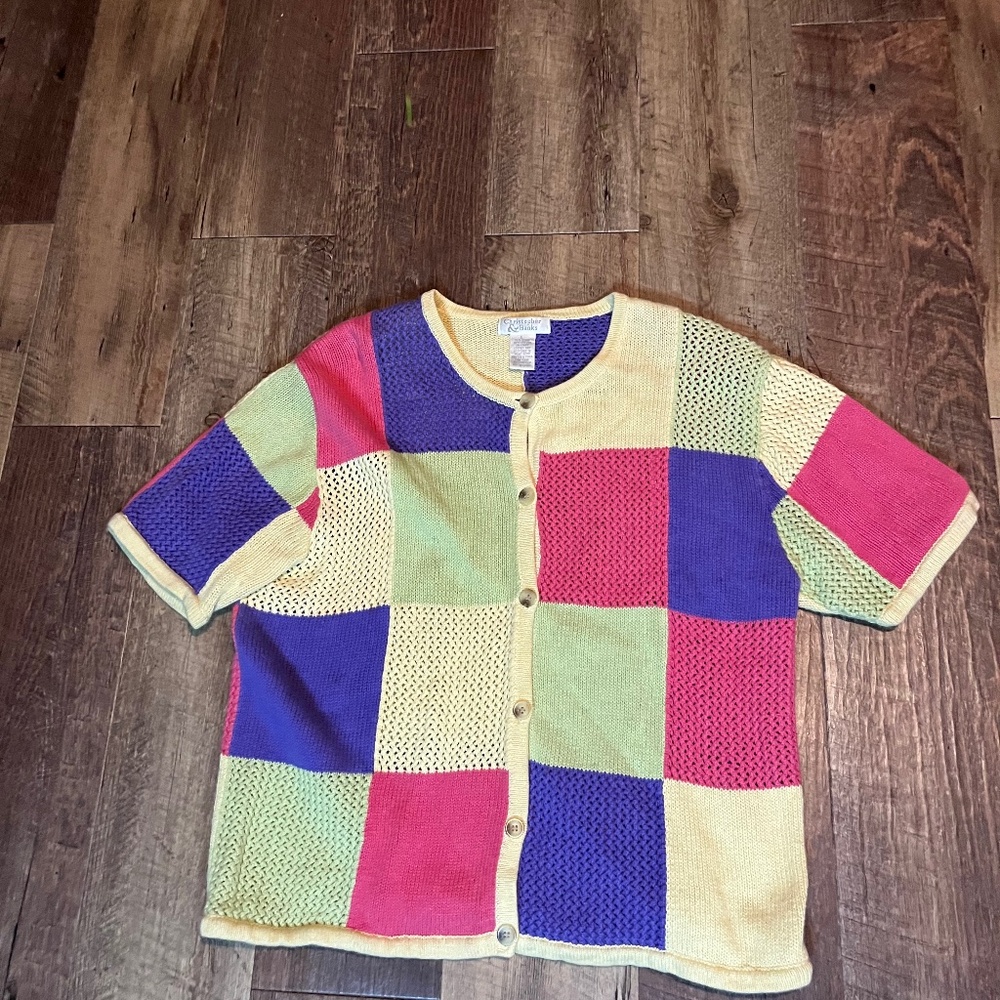 Christopher&Banks Sweater Womens  Patchwork Knit Vintage Y2K